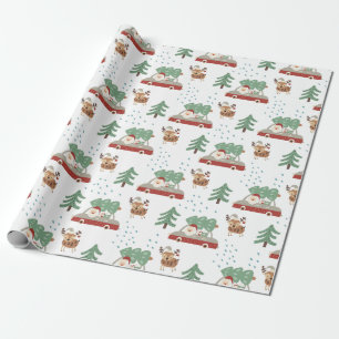 Funny Santa Claus Snowy Forrest Weihnachten Geschenkpapier