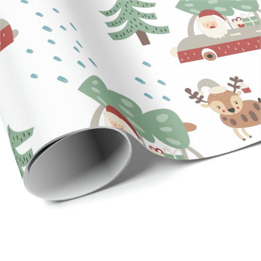 Funny Santa Claus Snowy Forrest Weihnachten Geschenkpapier (Rolleneckpunkt)