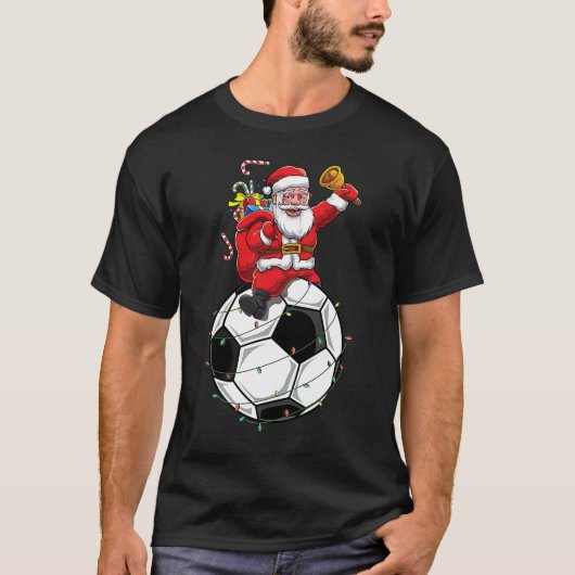 Funny Santa Claus Soccer Ball Weihnachtsfeier T-Shirt (Vorderseite)