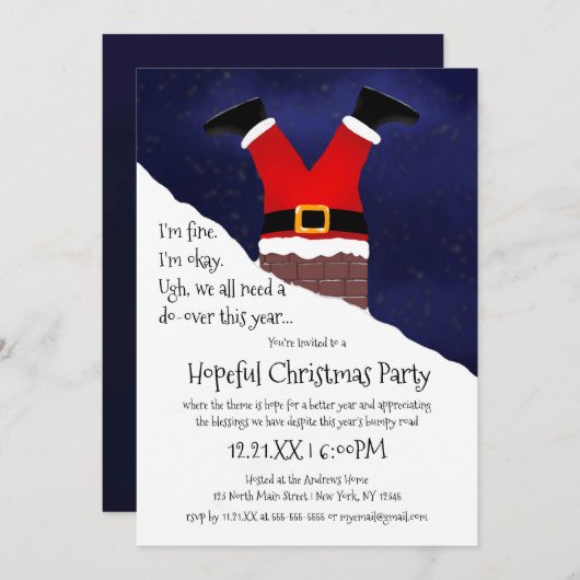 Funny Santa Claus Stuck Chimney Hoffentlich Weihna Einladung (Vorne/Hinten)