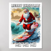 Funny Santa Claus surfen im Sommer Pop Kunst Poster (Vorne)