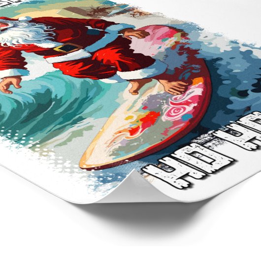 Funny Santa Claus surfen im Sommer Pop Kunst Poster (Ecke)