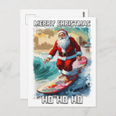 Funny Santa Claus surfen im Sommer Pop Kunst Postkarte (Vorne/Hinten)