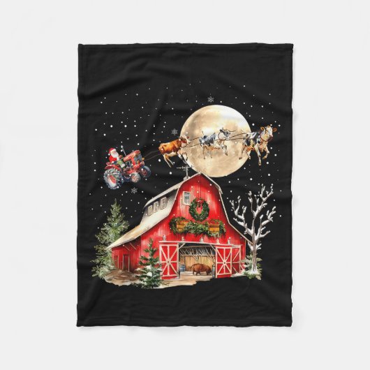 Funny Santa Claus Tractor Cows Farm Farmer Christm Fleecedecke (Vorderseite)