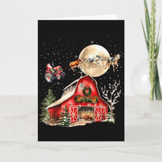 Funny Santa Claus Tractor Cows Farm Farmer Christm Karte (Vorderseite)