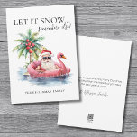 Funny Santa Claus Tropical Beach Weihnachten<br><div class="desc">Lass es schneit... Irgendwo sonst! Diese tropische Weihnachtskarte ist ideal, um warme und humorvolle Urlaubswünsche zu versenden. An der Vorderseite befindet sich ein entspannter Santa Claus mit Sonnenbrillen, der in einem rosa Flamingo-Floaty am Ozean untergebracht ist. Eine Palme mit Ziergegenständen und sanften Ozeanwellen vervollständigen die Szene. Oben ist das "Let...</div>