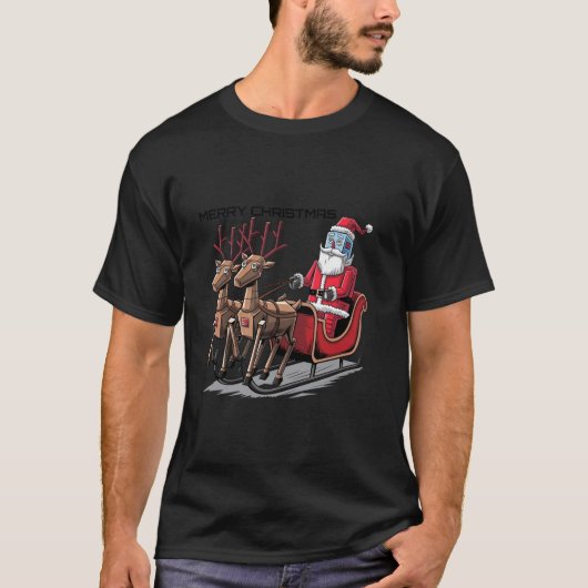 Funny Santa Claus und Reindeer Sleigh Robot Christ T-Shirt (Vorderseite)
