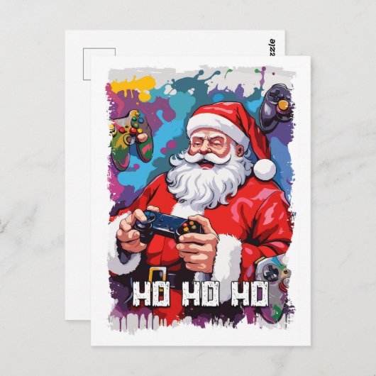 Funny Santa Claus Video Games Illustration Postkarte (Vorne/Hinten)