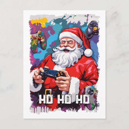 Funny Santa Claus Video Games Illustration Postkarte (Vorderseite)