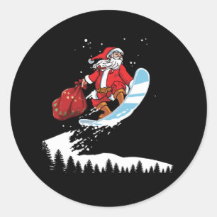 Funny Santa Claus Weihnachts Snowboarden Runder Aufkleber