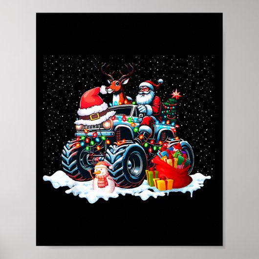 Funny Santa Clause Riding Monster Red Truck Xmas T Poster (Vorne)