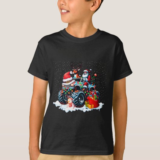 Funny Santa Clause Riding Monster Red Truck Xmas T T-Shirt (Vorderseite)