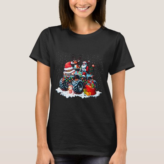 Funny Santa Clause Riding Monster Red Truck Xmas T T-Shirt (Vorderseite)