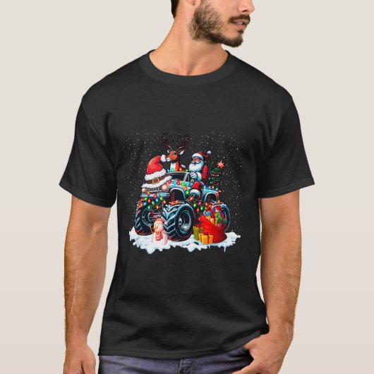 Funny Santa Clause Riding Monster Red Truck Xmas T T-Shirt (Vorderseite)