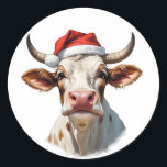 funny santa cow runder aufkleber<br><div class="desc">funny santa cow</div>