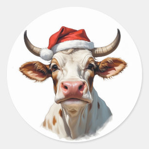 funny santa cow runder aufkleber