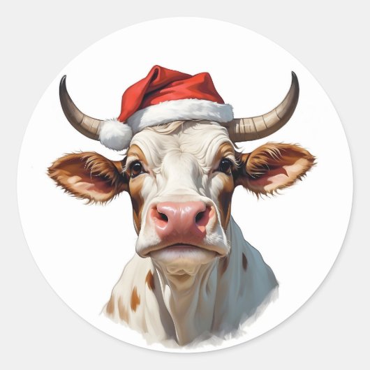 funny santa cow runder aufkleber (Vorderseite)