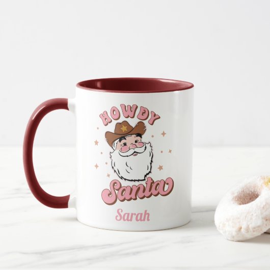 Funny Santa Cowboy Texas Weihnachten Tasse (Mit Donut)