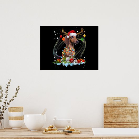 Funny Santa Dackel Rentier Weihnachten Poster (Küche)