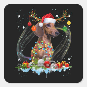 Funny Santa Dackel Rentier Weihnachten Quadratischer Aufkleber