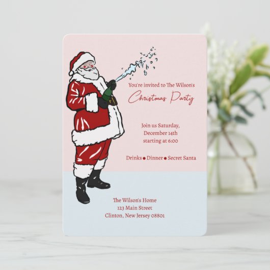 Funny Santa Dinner Party Einladung Weihnachten (Stehend Vorderseite)