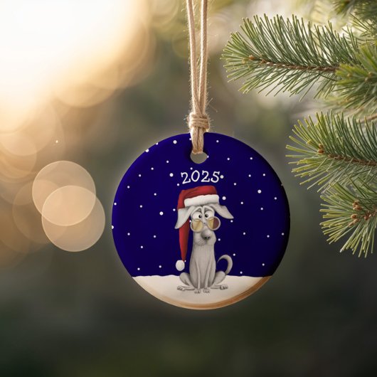 Funny Santa Dog Keramik Ornament