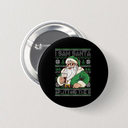 Funny Santa Drinking Beer Splitting G Christmas Ad Button (Vorne & Hinten)