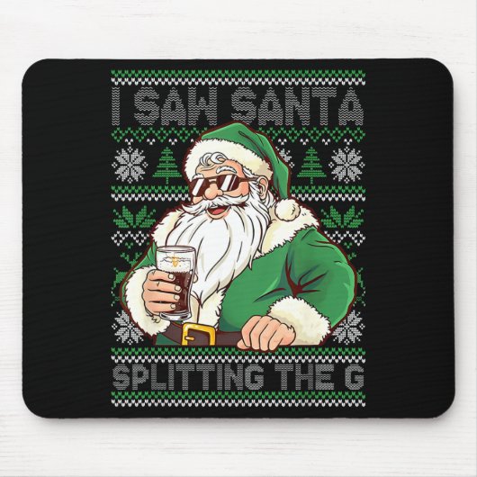 Funny Santa Drinking Beer Splitting G Christmas Ad Mousepad (Vorne)