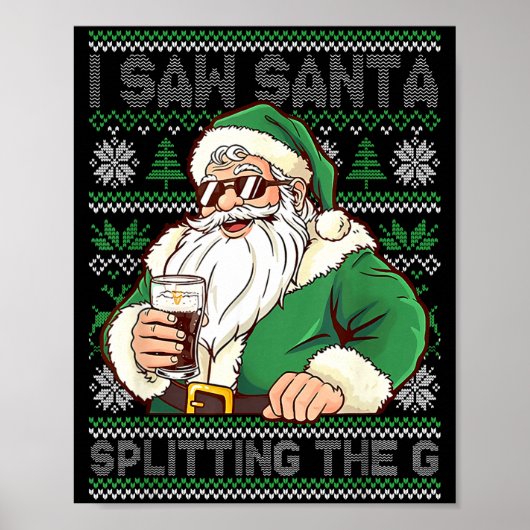 Funny Santa Drinking Beer Splitting G Christmas Ad Poster (Vorne)