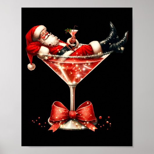Funny Santa Drinking Martini Christmas Humor Men W Poster (Vorne)