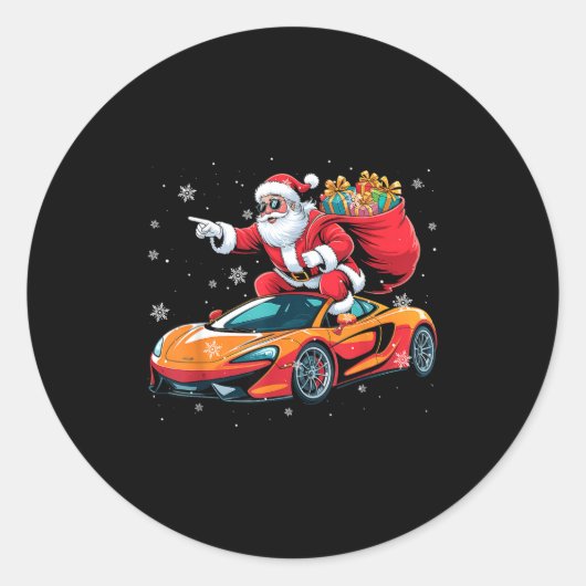 Funny Santa Driving Srt Car Xmas Pajama Christmas Runder Aufkleber (Vorderseite)