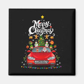 Funny Santa Driving Wagon Red Truck Christmas Tree Magnet (Vorne)