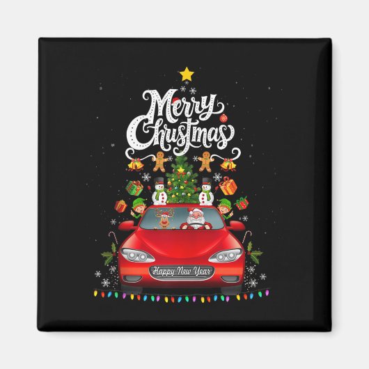 Funny Santa Driving Wagon Red Truck Christmas Tree Magnet (Vorne)