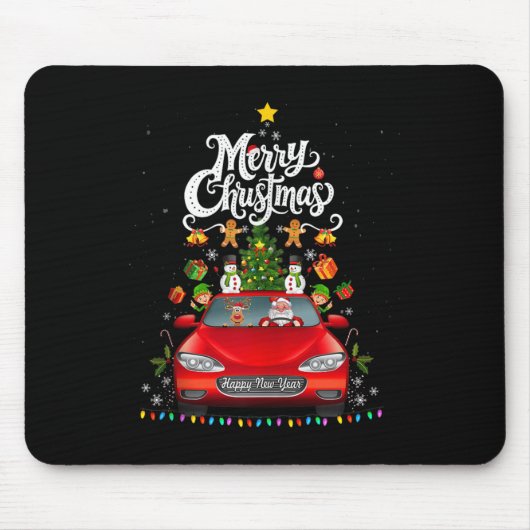 Funny Santa Driving Wagon Red Truck Christmas Tree Mousepad (Vorne)