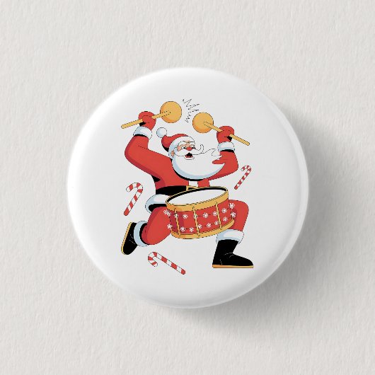 Funny Santa Drummer Ugly Weihnachten Weihnachten D Button (Vorderseite)