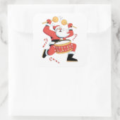 Funny Santa Drummer Ugly Weihnachten Weihnachten D Quadratischer Aufkleber (Tasche)