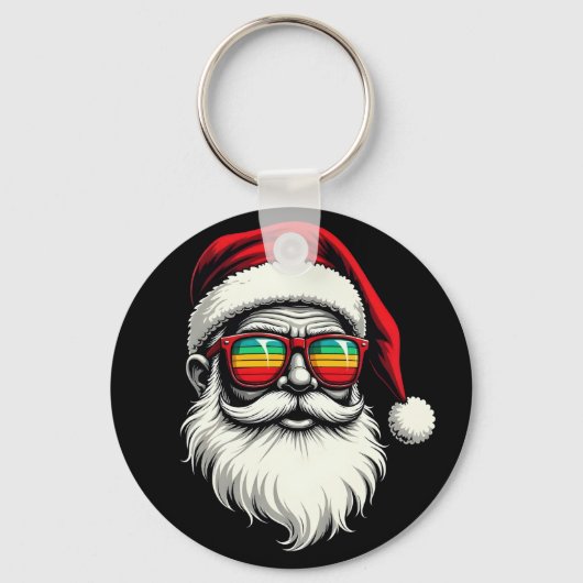 Funny Santa Face Retro Sunglasses Christmas Schlüsselanhänger (Vorderseite)