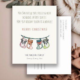 Funny Santa Fills Strümpfe mit Lotterie Weihnachte Feiertagspostkarte