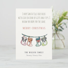 Funny Santa filmt Strümpfe mit Cash Christmas Feiertagskarte