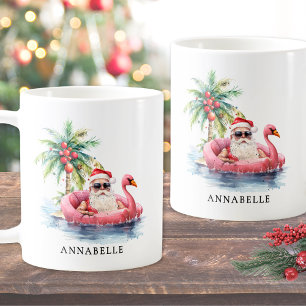 Funny Santa Flamingo Tropical Beach Weihnachten Kaffeetasse
