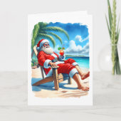 Funny Santa Genießen Sie einen Cocktail am Strand Karte (Vorderseite)