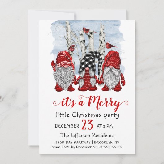 Funny Santa Gnomen Merry Christmas Little Party Einladung (Vorderseite)