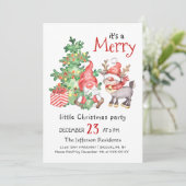 Funny Santa Gnomen Merry Christmas Little Party Einladung (Stehend Vorderseite)