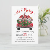 Funny Santa Gnomen Merry Christmas Little Party Einladung (Stehend Vorderseite)