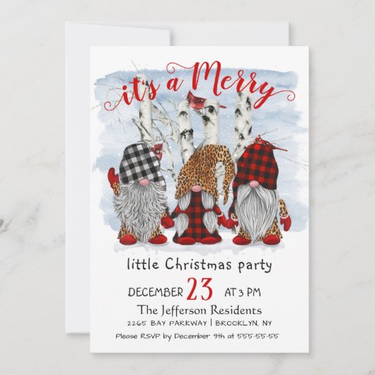 Funny Santa Gnomen Merry Christmas Little Party Einladung (Vorderseite)