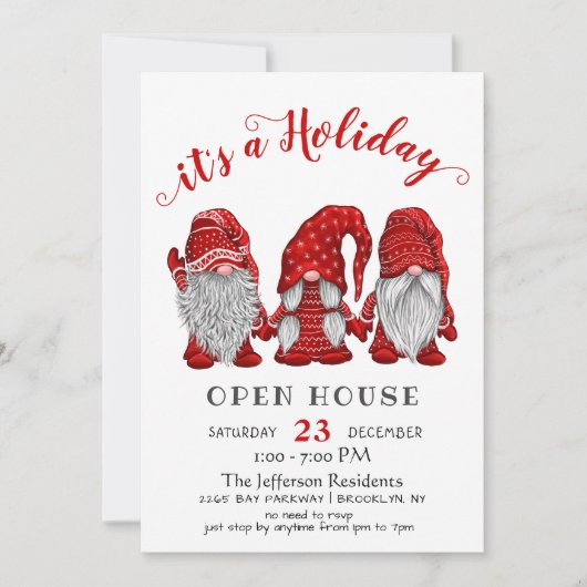 Funny Santa Gnomes Weihnachtsfeiertag Open House Einladung (Vorderseite)
