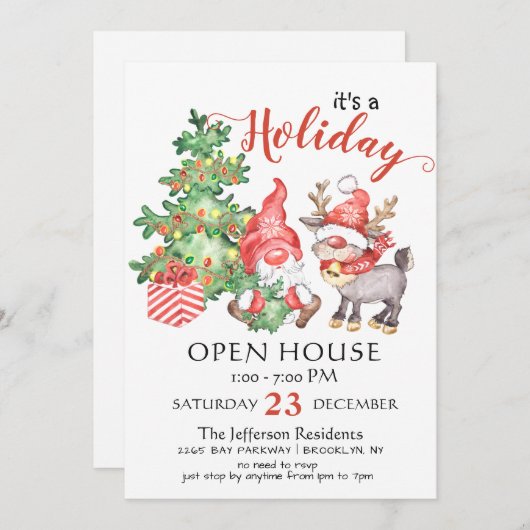 Funny Santa Gnomes Weihnachtsfeiertag Open House Einladung (Vorne/Hinten)