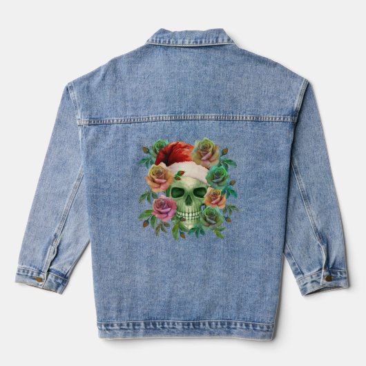 FUNNY SANTA GREEN SKULL AND CHRISTMAS FLORAL JEANSJACKE (Rückseite)