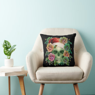 FUNNY SANTA GREEN SKULL AND CHRISTMAS FLORAL KISSEN