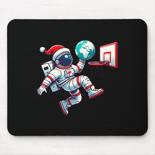Funny Santa Hat Astronaut Dunking Earth Basketball Mousepad (Vorne)